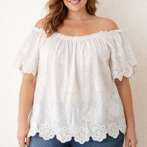 Lane Bryant White Off-Shoulder Embroidered Blouse